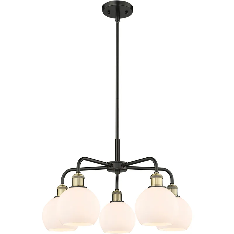 Athens 5 Light 24 inch Black Antique Brass Chandelier Ceiling Light in Matte White Glass