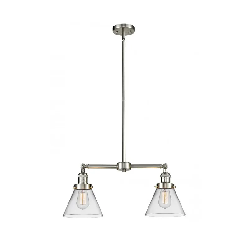 Franklin Restoration Large Cone 2 Light 21 inch Brushed Satin Nickel Chandelier Ceiling Light in Clear Glass, Franklin Restoration