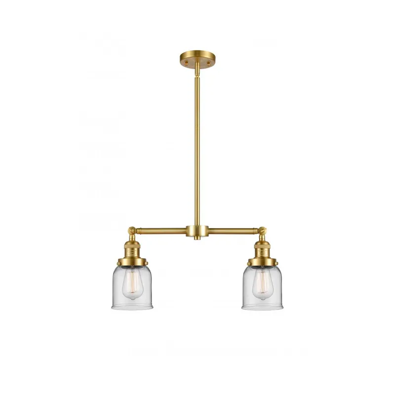 Franklin Restoration Small Bell 2 Light 21 inch Satin Gold Island Light Ceiling Light in Clear Glass, Franklin Restoration