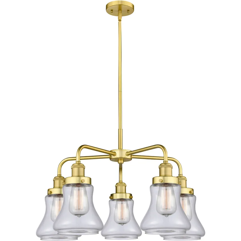Bellmont 5 Light 24 inch Satin Gold Chandelier Ceiling Light in Clear Glass