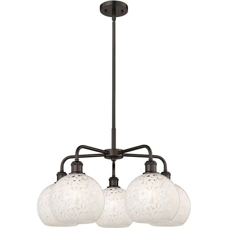 Ballston White Mouchette 5 Light 26 inch Oil Rubbed Bronze Stem Hung Chandelier Ceiling Light