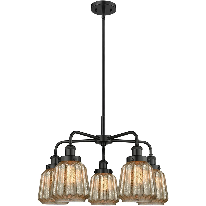Chatham 5 Light 24.5 inch Matte Black Chandelier Ceiling Light in Mercury Glass