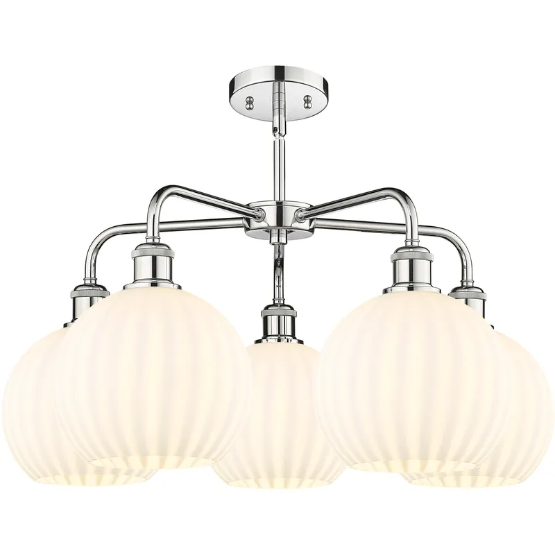 Ballston White Venetian 5 Light 26 inch Polished Chrome Stem Hung Chandelier Ceiling Light