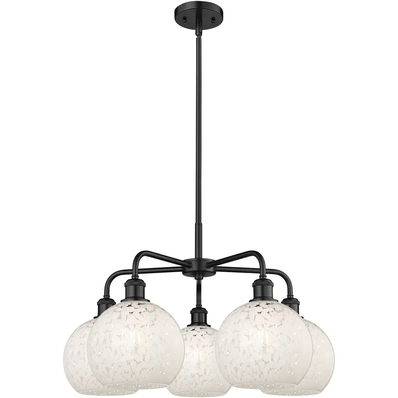 Ballston White Mouchette 5 Light 26 inch Matte Black Stem Hung Chandelier Ceiling Light
