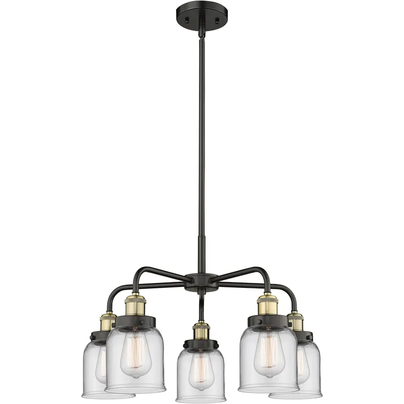 Bell 5 Light 23 inch Black Antique Brass Chandelier Ceiling Light in Clear Glass