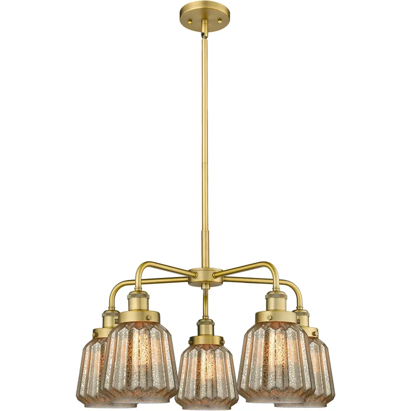 Chatham 5 Light 24.5 inch Brushed Brass Chandelier Ceiling Light in Mercury Glass