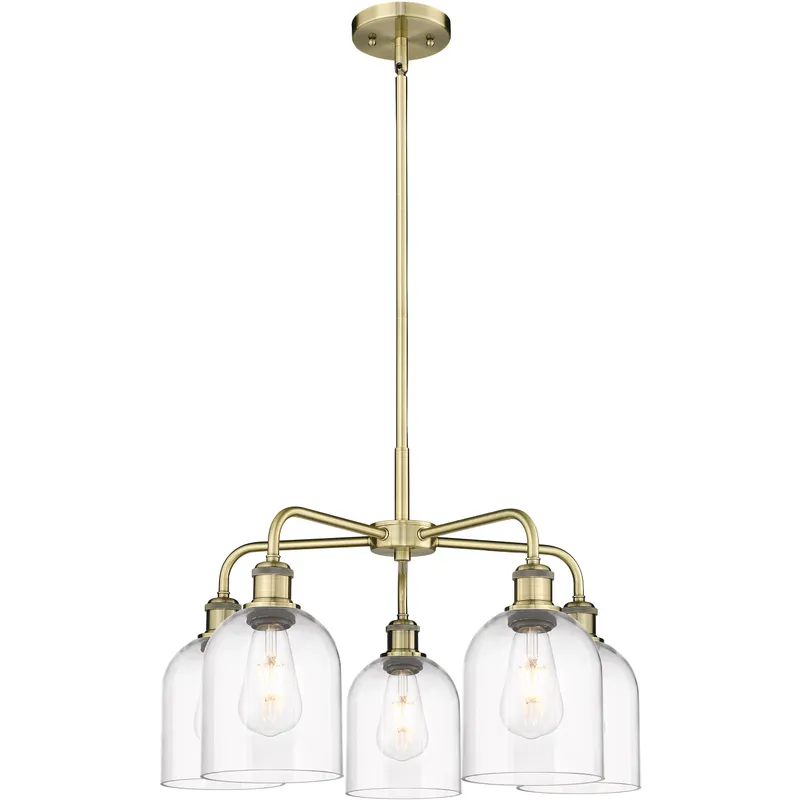 Ballston Bella 5 Light 23.5 inch Antique Brass Stem Hung Chandelier Ceiling Light in Clear Glass