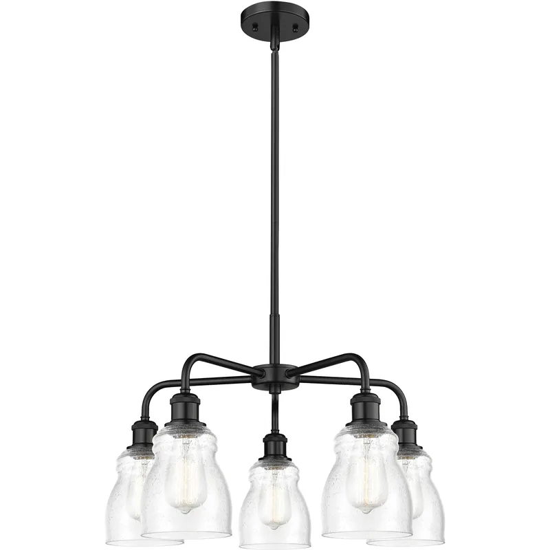 Ellery 5 Light 22.75 inch Matte Black Chandelier Ceiling Light in Seedy Glass