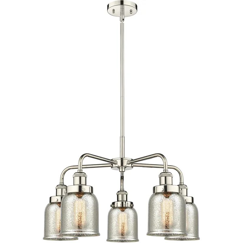 Bell 5 Light 23 inch Polished Nickel Chandelier Ceiling Light in Silver Plated Mercury Glass
