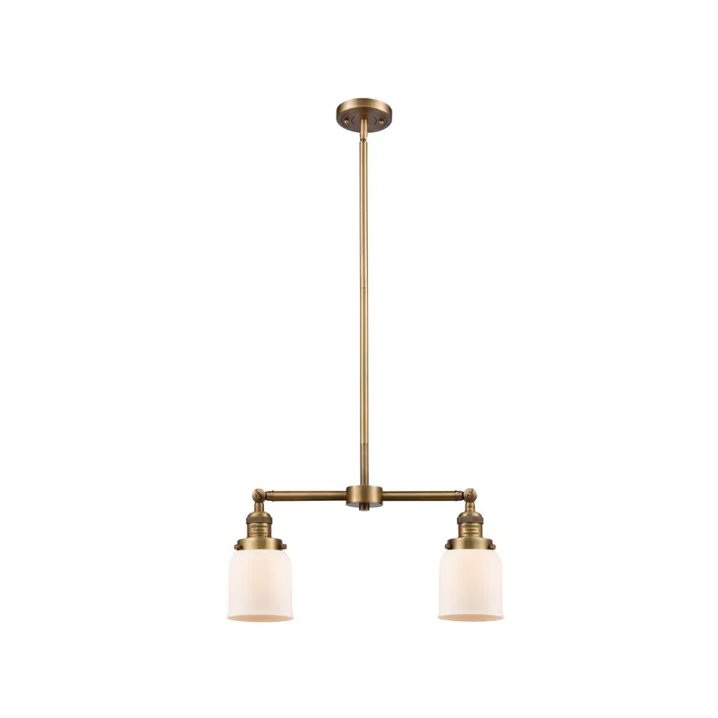 Franklin Restoration Small Bell 2 Light 43 inch Brushed Brass Island Light Ceiling Light in Matte White Glass, Franklin Restoration