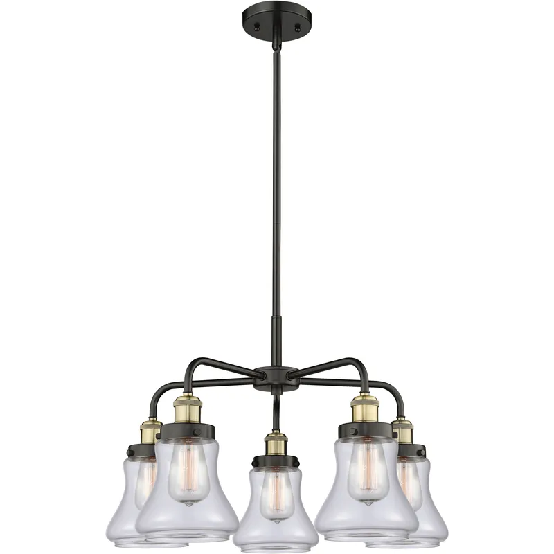 Bellmont 5 Light 24 inch Black Antique Brass Chandelier Ceiling Light in Clear Glass