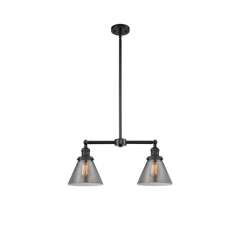 Franklin Restoration Large Cone 2 Light 21 inch Matte Black Chandelier Ceiling Light in Plated Smoke Glass, Franklin Restoration