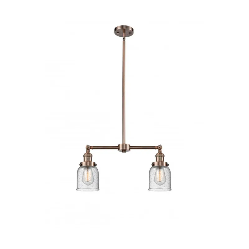 Franklin Restoration Small Bell 2 Light 21 inch Antique Copper Chandelier Ceiling Light in Seedy Glass, Franklin Restoration