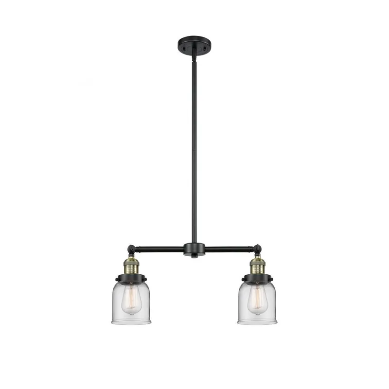 Franklin Restoration Small Bell 2 Light 21 inch Black Antique Brass Chandelier Ceiling Light in Clear Glass, Franklin Restoration