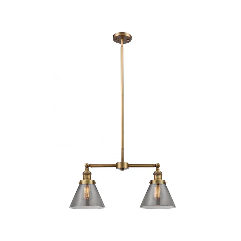 Franklin Restoration Large Cone 2 Light 21 inch Brushed Brass Chandelier Ceiling Light in Plated Smoke Glass, Franklin Restoration