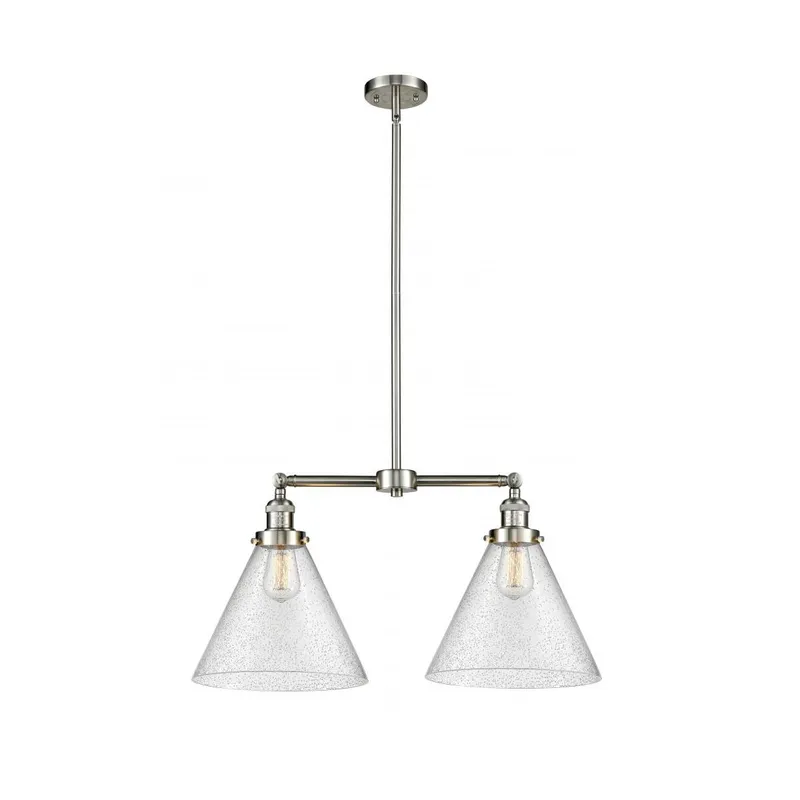Franklin Restoration X-Large Cone LED 21 inch Brushed Satin Nickel Chandelier Ceiling Light in Seedy Glass, Franklin Restoration