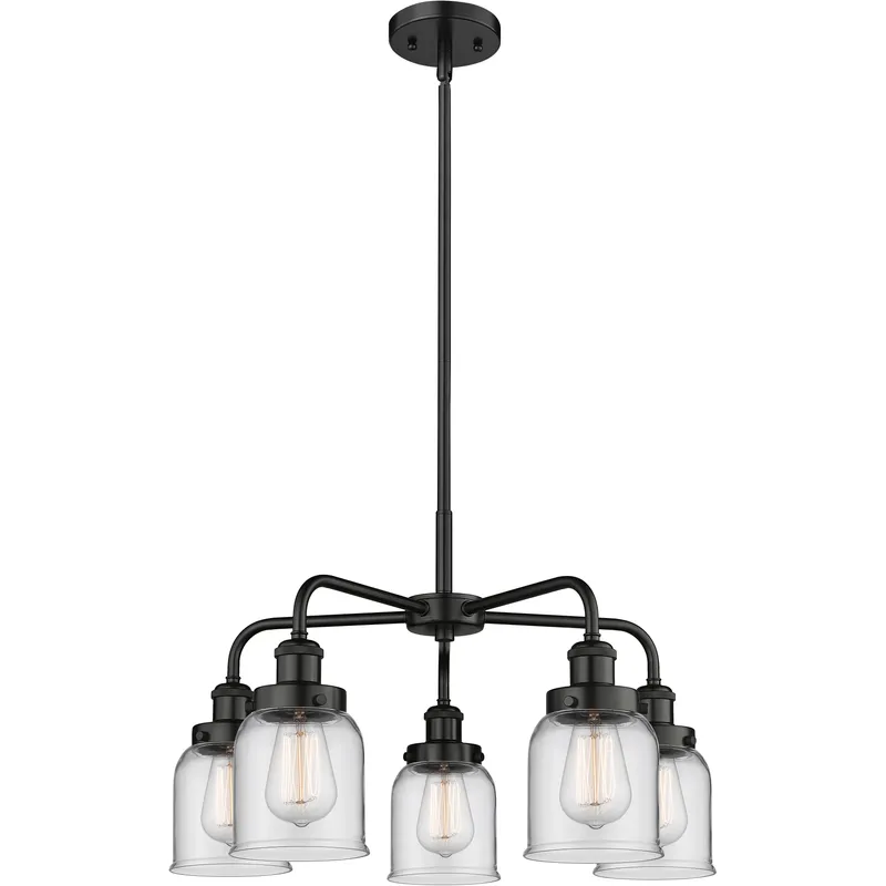 Bell 5 Light 23 inch Matte Black Chandelier Ceiling Light in Clear Glass