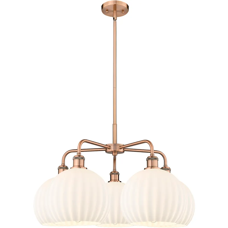 Ballston White Venetian 5 Light 28 inch Antique Copper Stem Hung Chandelier Ceiling Light