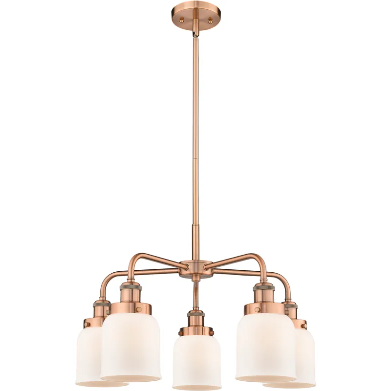 Bell 5 Light 23 inch Antique Copper Chandelier Ceiling Light in Matte White Glass