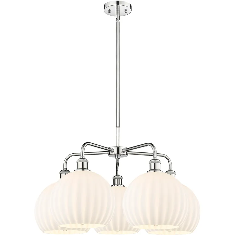 Ballston White Venetian 5 Light 28 inch Polished Chrome Stem Hung Chandelier Ceiling Light