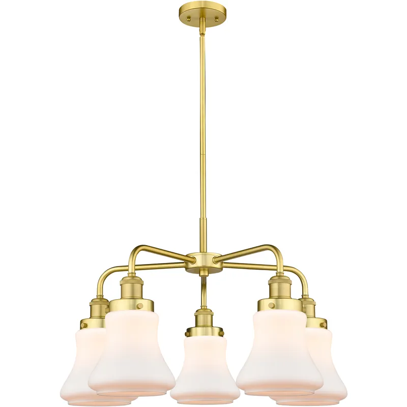 Bellmont 5 Light 24 inch Satin Gold Chandelier Ceiling Light in Matte White Glass