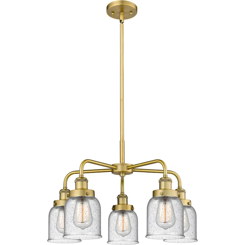 Bell 5 Light 23 inch Brushed Brass Chandelier Ceiling Light in Seedy Glass