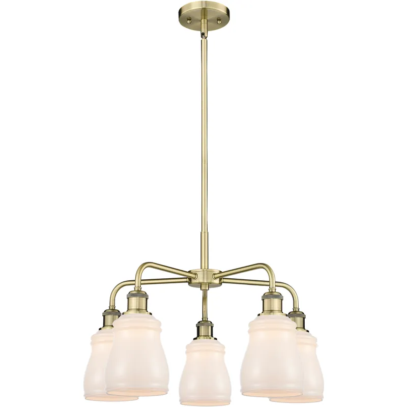 Ellery 5 Light 22.75 inch Antique Brass Chandelier Ceiling Light in White Glass