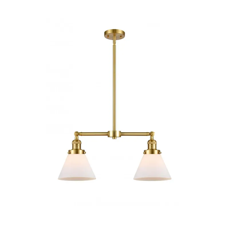 Franklin Restoration Large Cone 2 Light 21 inch Satin Gold Chandelier Ceiling Light in Matte White Glass, Franklin Restoration