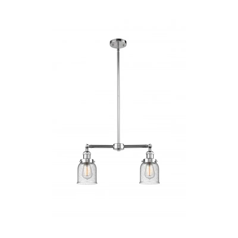 Franklin Restoration Small Bell 2 Light 21 inch Polished Chrome Chandelier Ceiling Light in Seedy Glass, Franklin Restoration