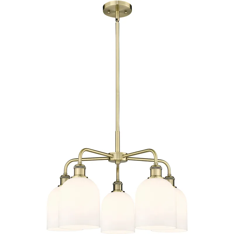 Ballston Bella 5 Light 23.5 inch Antique Brass Stem Hung Chandelier Ceiling Light in Gloss White Glass