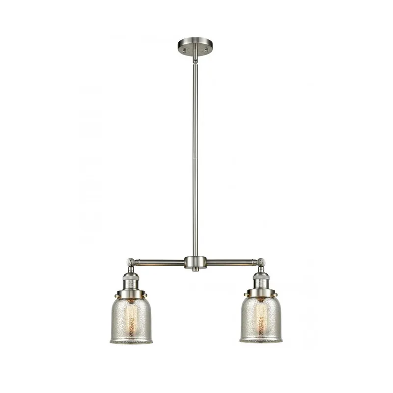 Franklin Restoration Small Bell 2 Light 21 inch Brushed Satin Nickel Chandelier Ceiling Light in Silver Plated Mercury Glass, Franklin Restoration