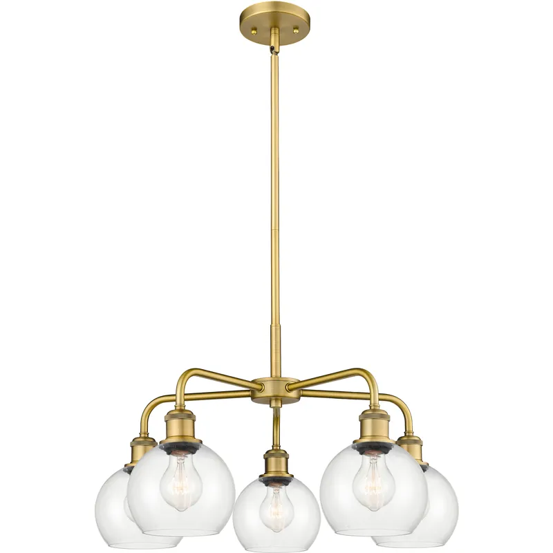 Athens 5 Light 24 inch Brushed Brass Chandelier Ceiling Light in Clear Glass