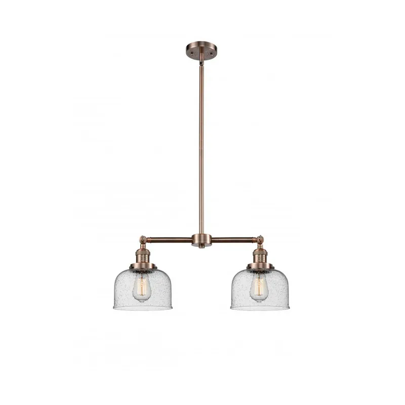 Franklin Restoration Large Bell LED 21 inch Antique Copper Chandelier Ceiling Light in Seedy Glass, Franklin Restoration