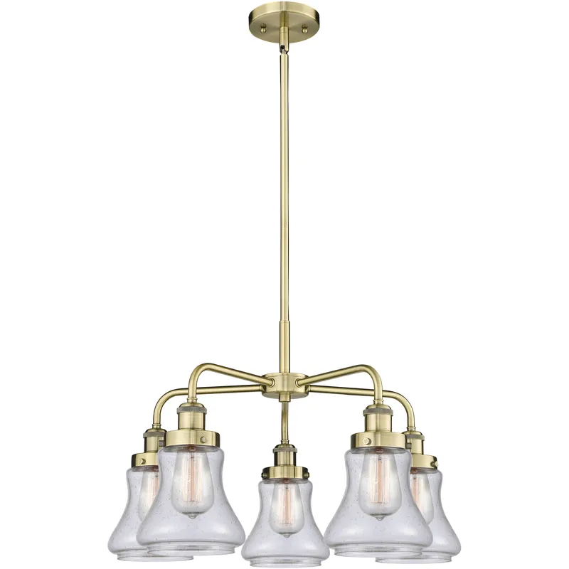 Bellmont 5 Light 24 inch Antique Brass Chandelier Ceiling Light in Seedy Glass