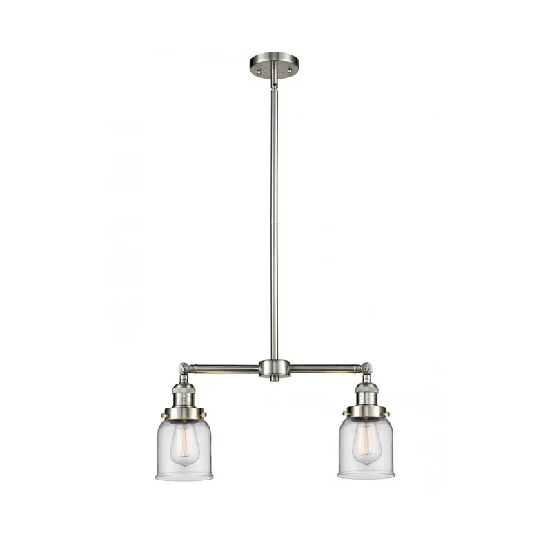 Franklin Restoration Small Bell 2 Light 21 inch Brushed Satin Nickel Chandelier Ceiling Light in Clear Glass, Franklin Restoration