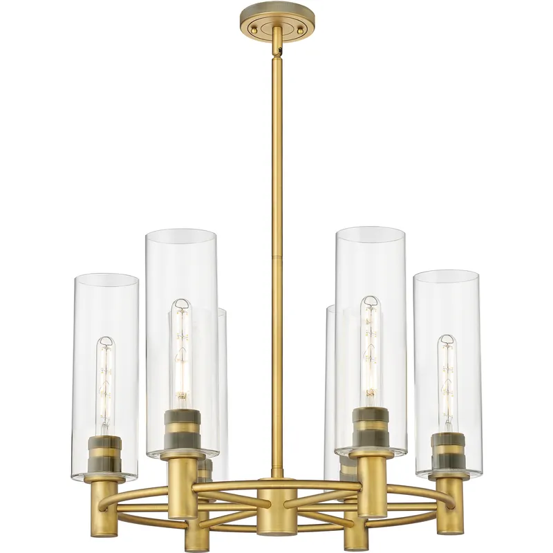 Crown Point 6 Light 24 inch Brushed Brass Chandelier Ceiling Light in Clear Glass