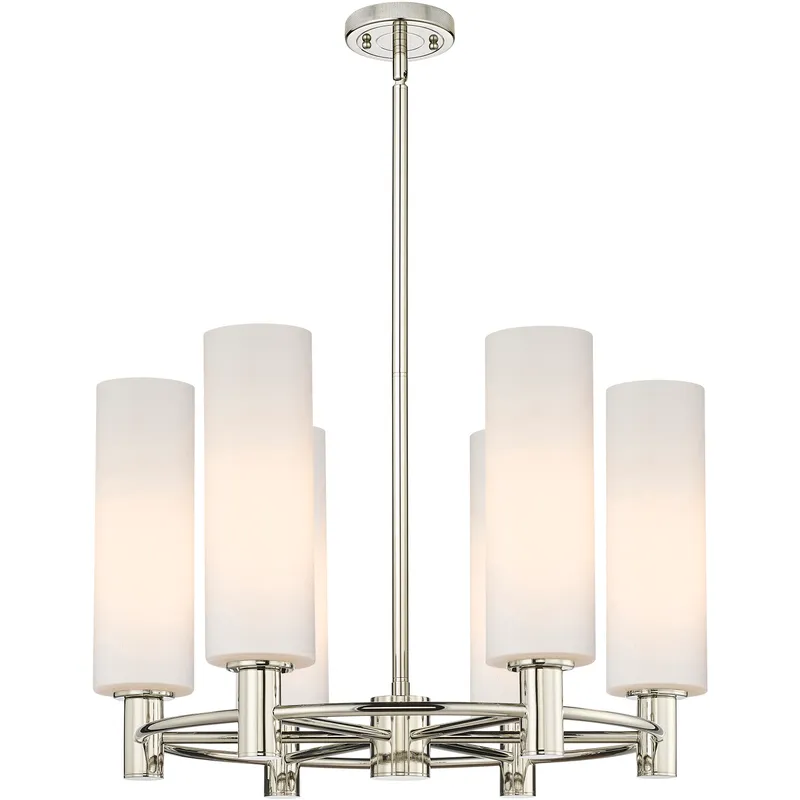 Crown Point 6 Light 24 inch Polished Nickel Chandelier Ceiling Light in Matte White Glass