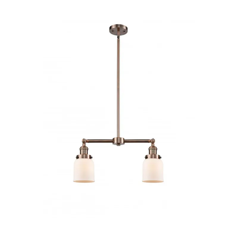 Franklin Restoration Small Bell 2 Light 21 inch Antique Copper Chandelier Ceiling Light in Matte White Glass, Franklin Restoration