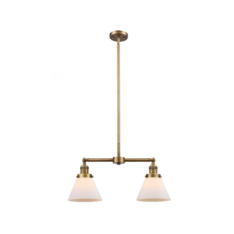 Franklin Restoration Large Cone 2 Light 21 inch Brushed Brass Chandelier Ceiling Light in Matte White Glass, Franklin Restoration