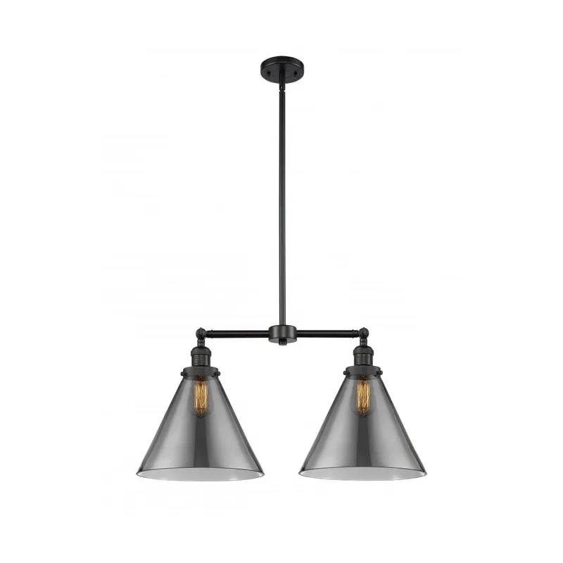Franklin Restoration X-Large Cone LED 21 inch Matte Black Chandelier Ceiling Light in Plated Smoke Glass, Franklin Restoration