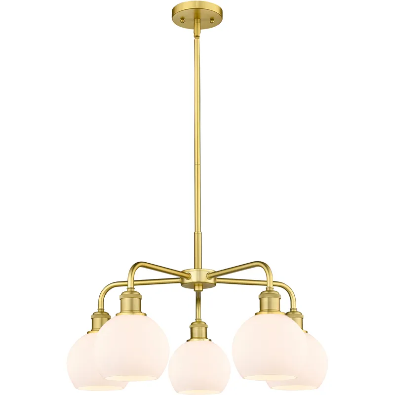 Athens 5 Light 24 inch Satin Gold Chandelier Ceiling Light in Matte White Glass