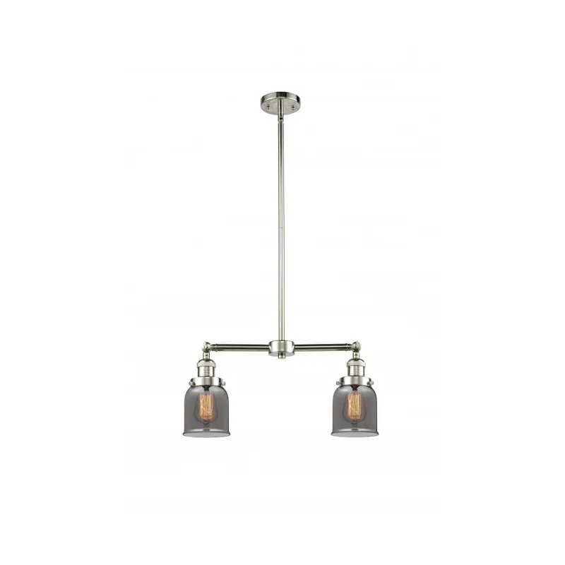 Franklin Restoration Small Bell 2 Light 21 inch Polished Nickel Chandelier Ceiling Light in Light Smoke Glass, Franklin Restoration