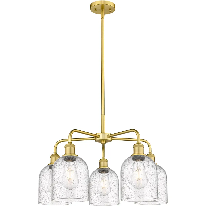 Ballston Bella 5 Light 23.5 inch Satin Gold Stem Hung Chandelier Ceiling Light in Seedy Glass