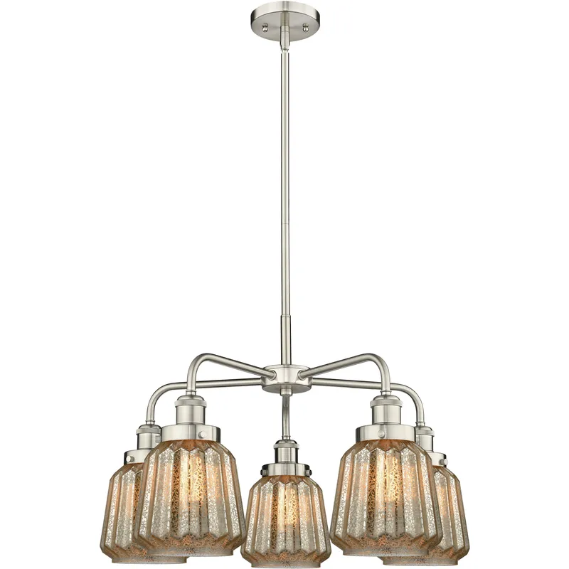 Chatham 5 Light 24.5 inch Satin Nickel Chandelier Ceiling Light in Mercury Glass