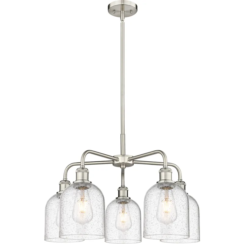 Ballston Bella 5 Light 23.5 inch Satin Nickel Stem Hung Chandelier Ceiling Light in Seedy Glass