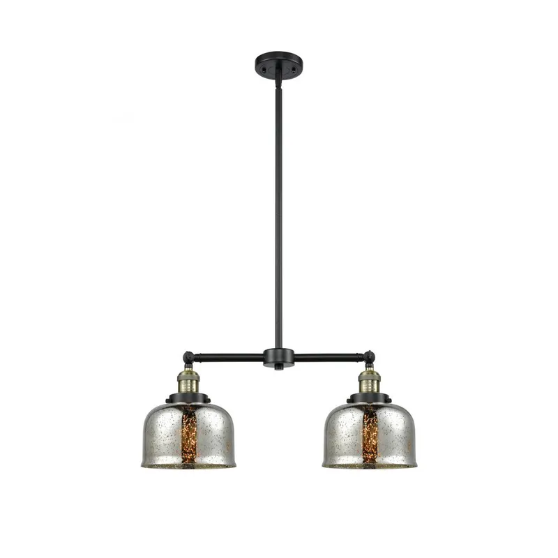 Franklin Restoration Large Bell LED 24 inch Black Antique Brass Chandelier Ceiling Light in Silver Plated Mercury Glass, Franklin Restoration