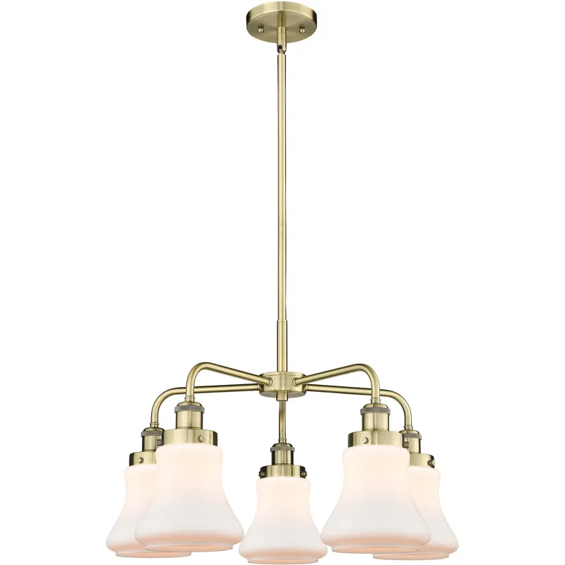 Bellmont 5 Light 24 inch Antique Brass Chandelier Ceiling Light in Matte White Glass