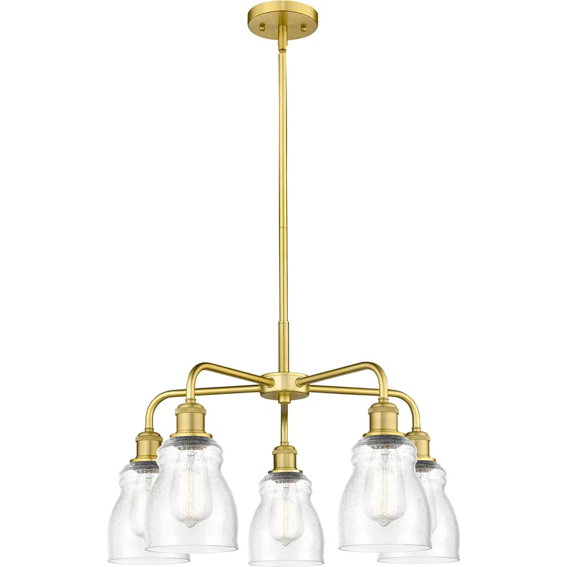 Ellery 5 Light 22.75 inch Satin Gold Chandelier Ceiling Light in Seedy Glass
