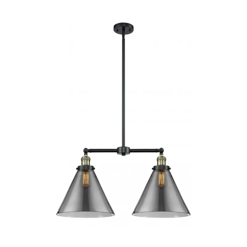 Franklin Restoration X-Large Cone LED 21 inch Black Antique Brass Chandelier Ceiling Light in Plated Smoke Glass, Franklin Restoration