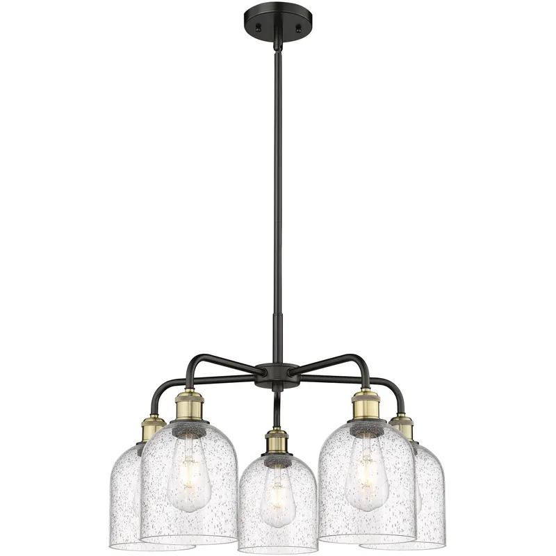 Ballston Bella 5 Light 23.5 inch Black Antique Brass Stem Hung Chandelier Ceiling Light in Seedy Glass